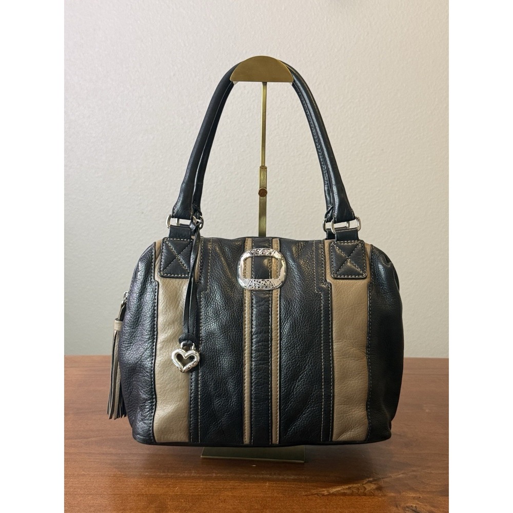 Vintage Y2K Brighton Stripped Patchwork Leather Bowler Shoulder Bag - Picture 1 of 9
